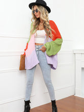Load image into Gallery viewer, Color Block Open Front Balloon Sleeve Longline Cardigan
