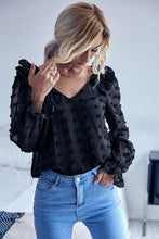 Load image into Gallery viewer, Swiss Dot Ruffled Shoulder Blouse
