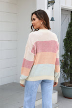 Load image into Gallery viewer, Waffle-Knit Round Neck Dropped Shoulder Color Block Sweater
