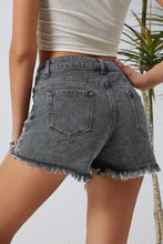 Load image into Gallery viewer, Distressed A-Sym Button Denim Shorts
