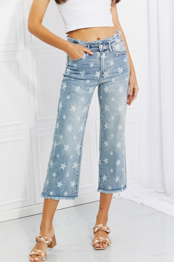 Judy Blue Full Size Parker Star Print Crop Straight Jeans