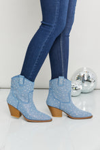 Load image into Gallery viewer, Forever Link Rhinestone Cowboy Booties in Blue Denim
