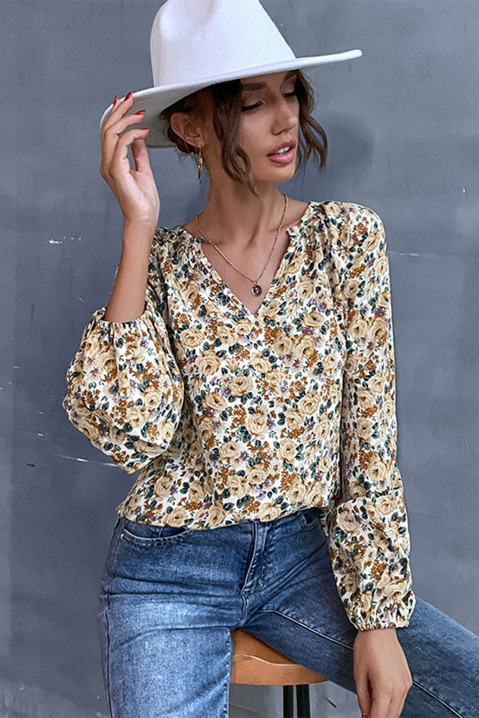 Floral Balloon Sleeve Blouse