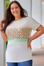 Load image into Gallery viewer, Plus Size Printed Contrast Round Neck Tee Shirt
