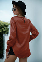 Load image into Gallery viewer, Ruched Round Neck Keyhole Back Blouse
