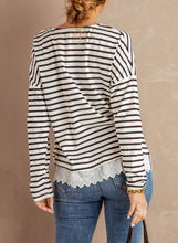 Load image into Gallery viewer, Striped Long Sleeve Lace Trim Top
