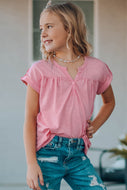 Girls Buttoned Roll-Tab Sleeve Tee Shirt