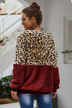 Load image into Gallery viewer, Spliced Leopard Drawstring Zip-Up Teddy Hoodie
