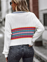Load image into Gallery viewer, Striped Contrast V-Neck Dropped Shoulder Sweater
