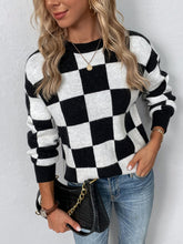 Load image into Gallery viewer, Checkered Dropped Shoulder Round Neck Sweater
