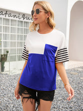 Load image into Gallery viewer, Striped Color Block Round Neck Tee
