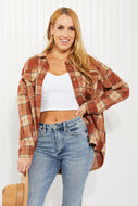 Haptics Pumpkin Pie Full Size Plaid Longline Shacket