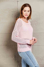 Load image into Gallery viewer, Double Take Openwork Round Neck Dropped Shoulder Knit Top
