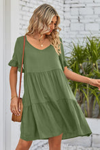 Load image into Gallery viewer, V-Neck Flounce Sleeve Tiered Dress
