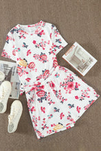 Load image into Gallery viewer, Floral T-Shirt and Drawstring Waist Shorts Lounge Set
