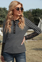 Load image into Gallery viewer, Crochet Lace Sleeve Striped Blouse
