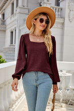 Load image into Gallery viewer, Waffle-Knit Puff Sleeve Square Neck Top
