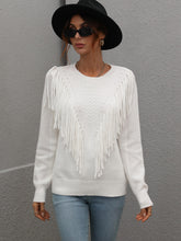 Load image into Gallery viewer, Fringe Detail Ribbed Trim Sweater

