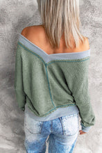 Load image into Gallery viewer, Waffle Knit Contrast Trim V-Neck Top
