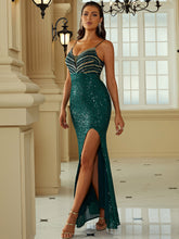 Load image into Gallery viewer, Contrast Sequin Spaghetti Strap Split Dress

