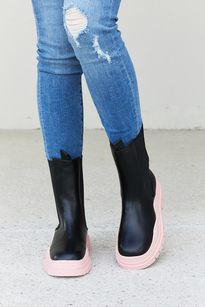 Weeboo Two-Tone Faux Leather Booties in Pink