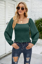 Load image into Gallery viewer, Frill Hem Smocked Balloon Sleeve Blouse

