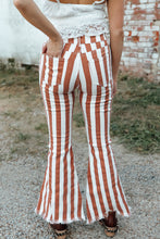 Load image into Gallery viewer, Striped Raw Hem Bell Bottom Jeans

