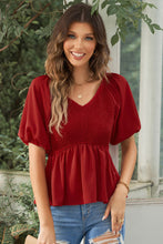 Load image into Gallery viewer, Smocked Balloon Sleeve Peplum Blouse
