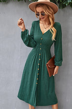 Load image into Gallery viewer, Decorative Buttons V-Neck Elastic Waist Knitted Dress
