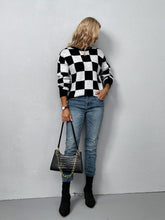 Load image into Gallery viewer, Checkered Dropped Shoulder Round Neck Sweater
