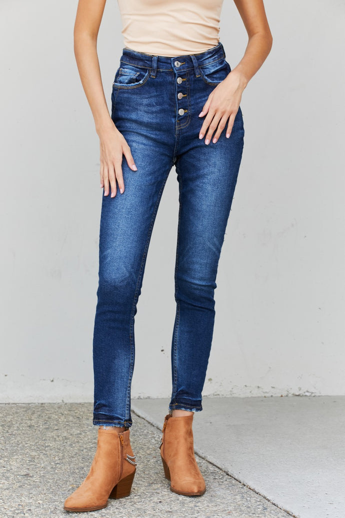 Muselooks Button Fly Cropped Skinny Jeans