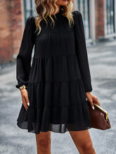 Load image into Gallery viewer, Frill Neck Puff Sleeve Tiered Dress

