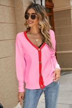 Load image into Gallery viewer, Contrast Dropped Shoulder V-Neck Cardigan
