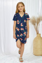 Load image into Gallery viewer, Girls Floral V-Neck Twisted Dress
