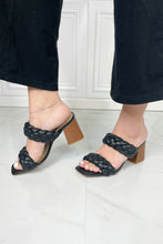 Load image into Gallery viewer, SODA Interwoven Ideas Braided Strap Block Heel Slide Sandal in Black
