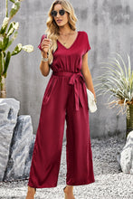 Load image into Gallery viewer, Tie Belt V-Neck Short Sleeve Jumpsuit

