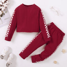 Load image into Gallery viewer, Girls Checkered Drop Shoulder Sweatshirt and Joggers Set
