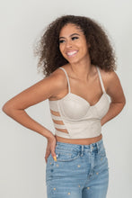 Load image into Gallery viewer, SHOPIRISBASIC Ready to Go Faux Leather Strappy Bustier Crop Top in Oyster
