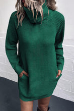 Load image into Gallery viewer, Turtleneck Raglan Sleeve Rib-Knit Dress with Pockets
