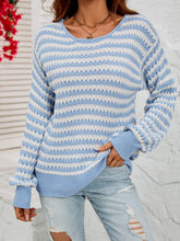 Load image into Gallery viewer, Striped Dropped Shoulder Tie-Back Sweater
