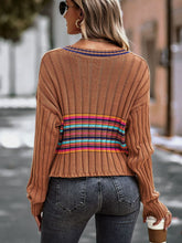 Load image into Gallery viewer, Striped Contrast V-Neck Dropped Shoulder Sweater
