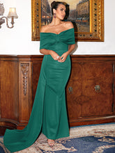 Load image into Gallery viewer, Gathered Detail Cascading Off-Shoulder Fishtail Dress
