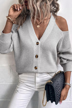 Load image into Gallery viewer, Cold-Shoulder Button-Up Rib-Knit Cardigan

