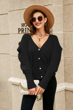 Load image into Gallery viewer, Woven Right Puff Sleeve V-Neck Fuzzy Cardigan
