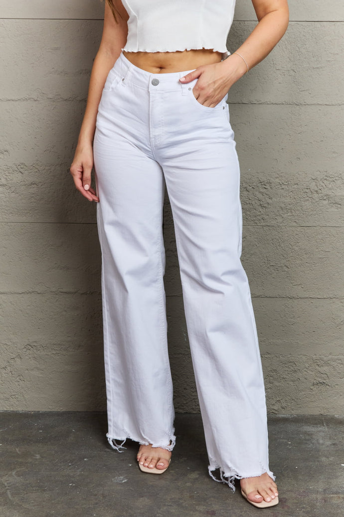 RISEN High Waist Wide Leg Jeans in White
