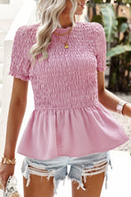 Load image into Gallery viewer, Smocked Round Neck Peplum Blouse
