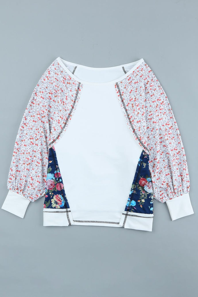 Floral Balloon Sleeve Round Neck Top