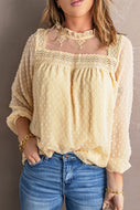 Swiss Dot Frill Neck Embroidered Keyhole Blouse