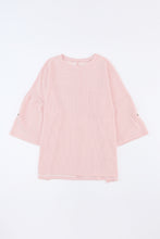 Load image into Gallery viewer, Round Neck Ribbed Long Sleeve Blouse with Pocket
