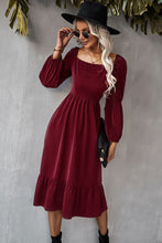 Load image into Gallery viewer, Square Neck Ruffle Hem Long Bubble Sleeve Midi Dress
